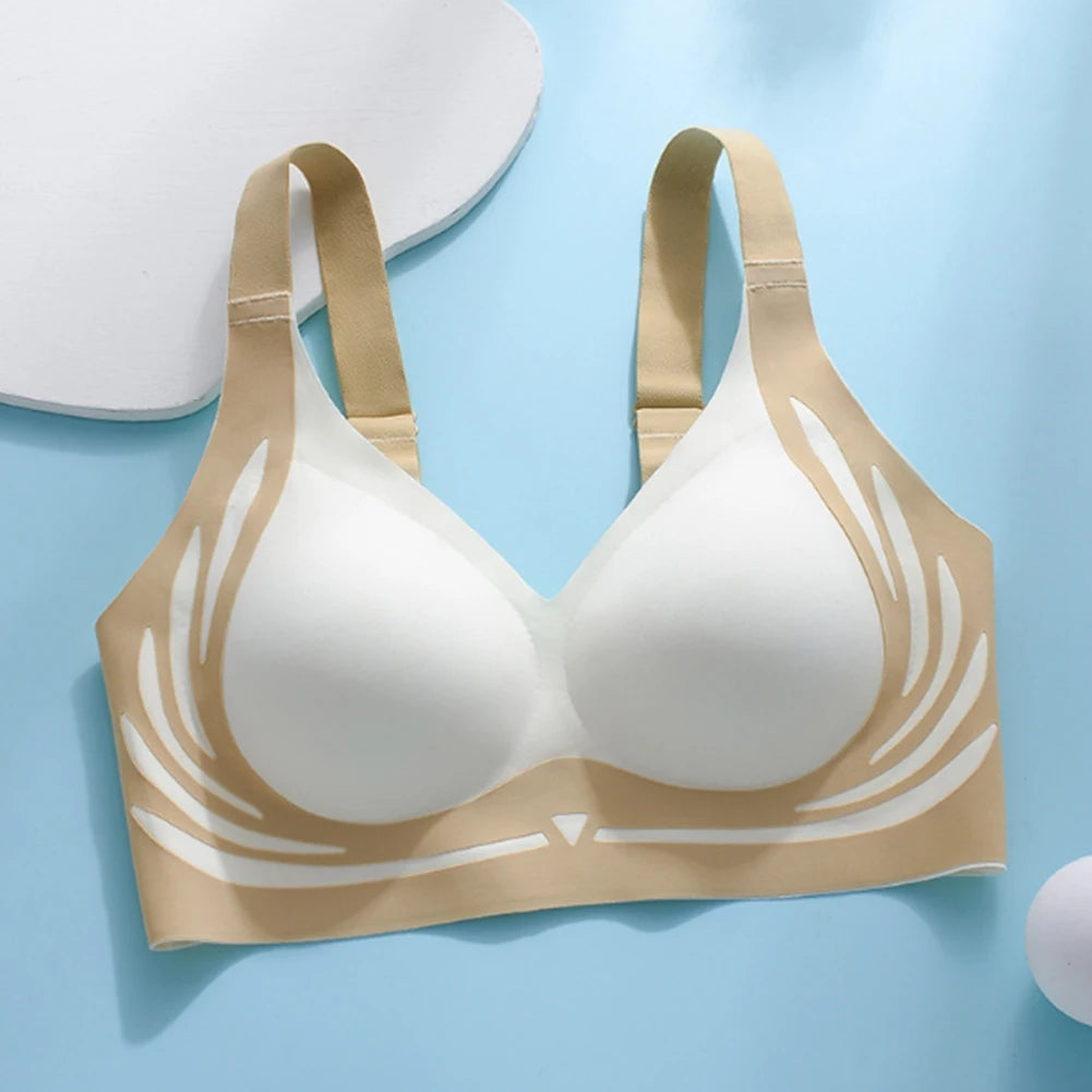 Seamless Ladies Underwear V-neck No Steel Ring Small Chest Gathered Adjustable Comfortable Thin Top Bra Breathable Gathered