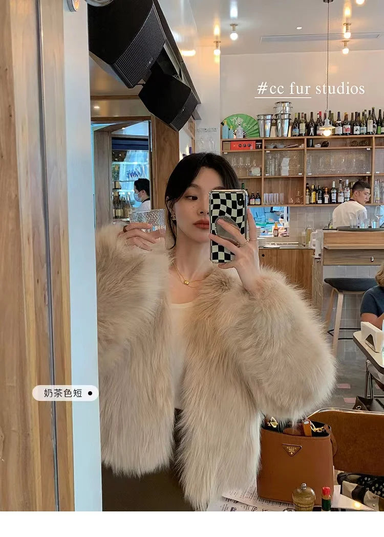 2025 Winter Female Faux Fur Jacket Short Design Long Sleeve O-neck Lightweight Women's Fur Coats Lady Fashion Outwear Cardigans