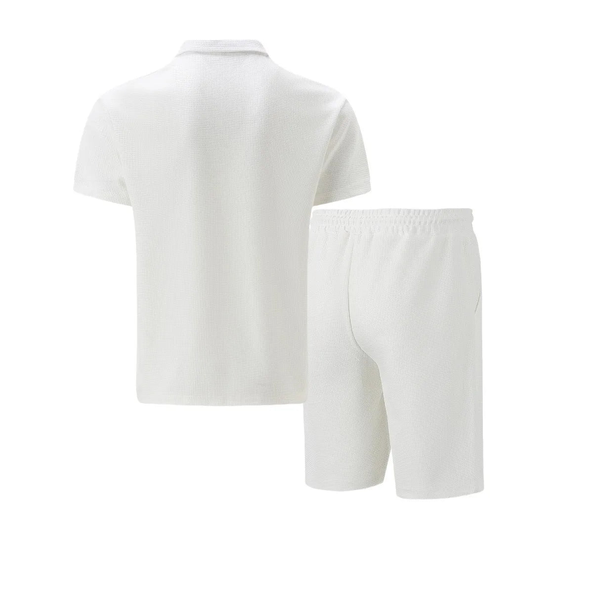 2026 Men Europe and the United States new summer Waffle solid color zip-up lapel short-sleeve suit shorts two sets
