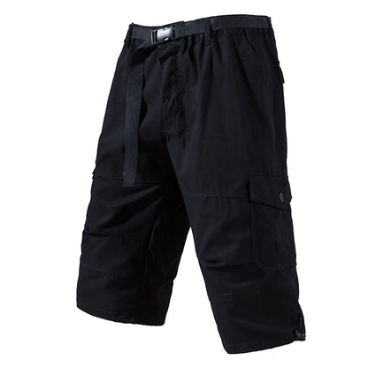 Mens Cargo Shorts 100% Cotton Casual Running Shorts Elastic Waist Hiking Outdoor with a Belt