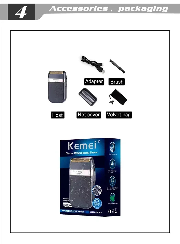 Kemei KM-2628 KM-678 KM-2024 USB Rechargeable Hair Clipper Professional Cordless Men Hair Trimmer Men's Hair Cutting Machine