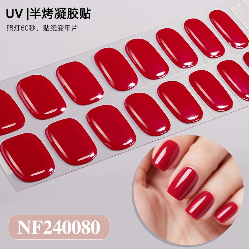 16/20/22Tips Semi-Cured Gel Nail Wraps Full Cover Manicure DIY Waterproof Long Lasting Gel Nail Stickers set for UV Lamp Need