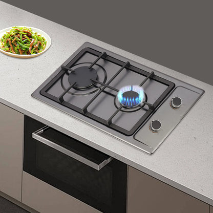 2-Burner Stainless Steel Gas Hob 3KW+1.75KW Portable Gas Stove Countertop/Flush Mounted 51*31*10cm