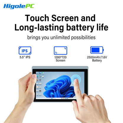 Higole Gole 2 Pro 5.5'' Mini PC Intel N5095 Windows 11 WiFi5 8/16 128/256G 2500mAh Screen Tablet Laptop Desktop PC Mini Computer