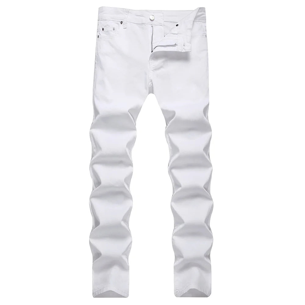 Men Classic Pure Black Jeans All Match Stretch Denim Pants Casual Plus Size Slim Straight Trousers