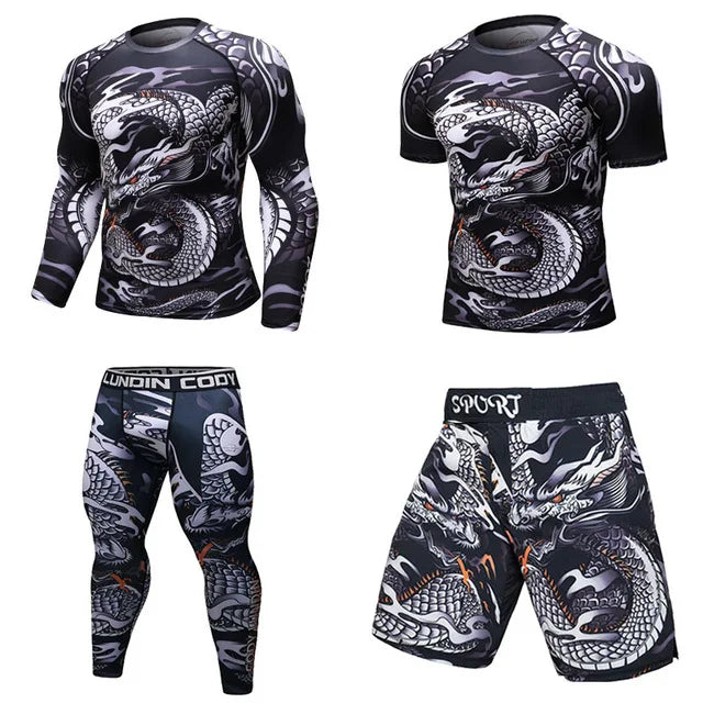 New Men Sports Jiu Jitsu BJJ Suit Gym Fitness Compression Clothes Running Jogging Sport Wear Exercise Workout Rashguard Tights
