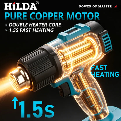 HILDA Cordless Handheld Hot Air Gun With Nozzle For Shrink Wrap PVC Welding Paint Removing DIY Craft Repair For Makita Battery