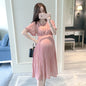 Summer Maternity Dress for Pregnant Women Petal Collar Bubble Sleeve High Waist Peter Pan Casual Temperament Gown