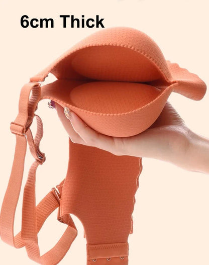 Extreme Push-Up Bra 8cm Thick Pads for Small Bust, Wireless Double Cup Lift, Soft Comfort Fabric, Adjustable Deep V Bras