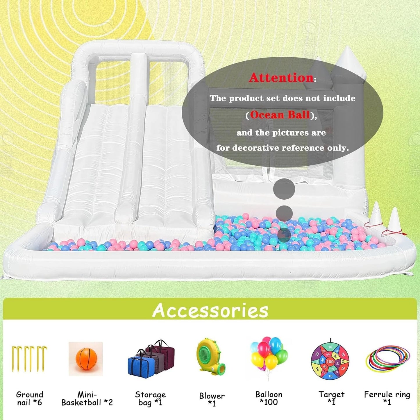 White Bounce House Oxford Bouncy Castle with Two Slides Bounce House for Kids with Large Ball Pits wedding Party Inflatable toys