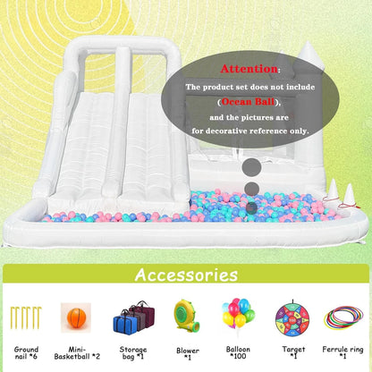 White Bounce House Oxford Bouncy Castle with Two Slides Bounce House for Kids with Large Ball Pits wedding Party Inflatable toys