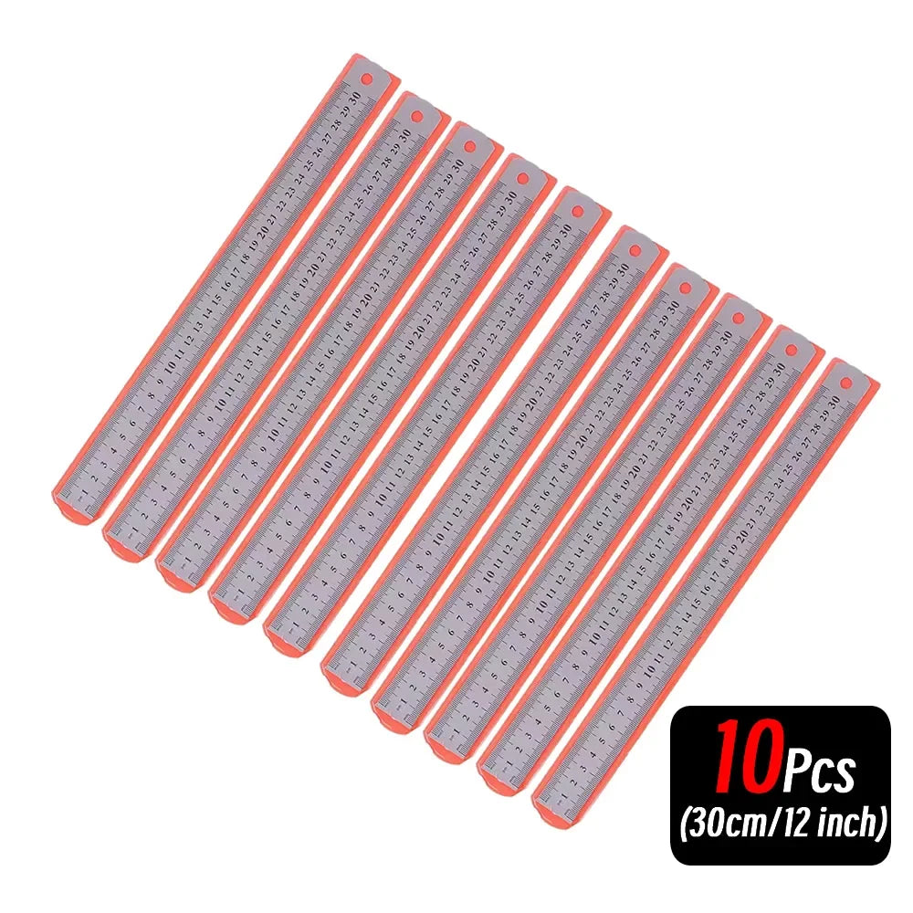 10P 15-30cm Stainless Steel Metal Straight Ruler Precision Double Sided Precision Measuring Tool Scale Metric Ruler Accessories