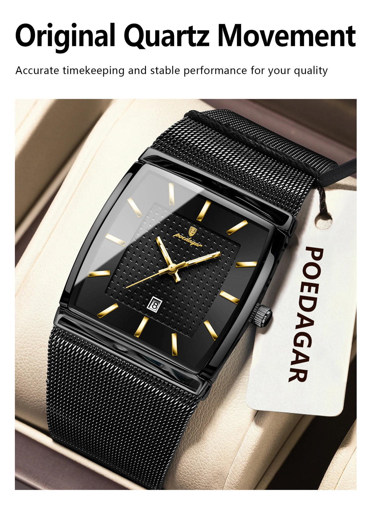 POEDAGAR Top Luxury Men Wristwatch Waterproof Luminous Stainless Steel Mesh Date Man Watch Fashion Business Quartz Men's Watches