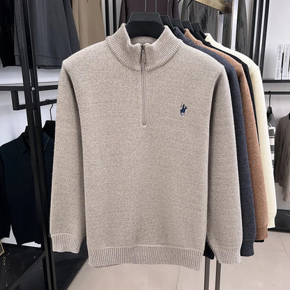 High quality half zipper knitted sweater men fashion luxury brand embroidery designer new top plush warm thick casual men's wear