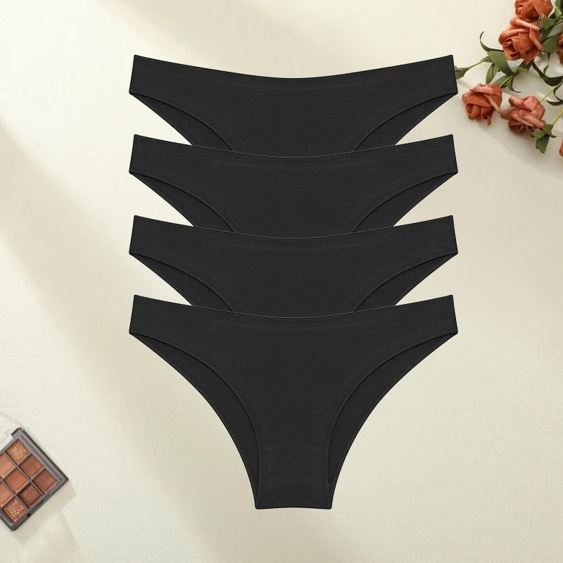 4PCS/SET Seamless Cotton Panties Women Sexy Low Waist Briefs Solid Color Breathable Female Underwear Soft  Comfortable Intimates