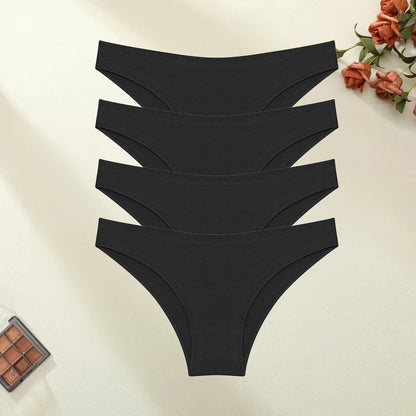 4PCS/SET Seamless Cotton Panties Women Sexy Low Waist Briefs Solid Color Breathable Female Underwear Soft  Comfortable Intimates