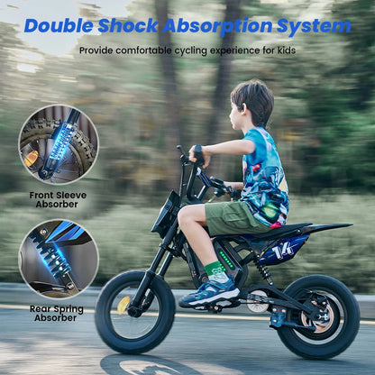 A14 Kids E-Moto Toy 500W Motor 22km Range 36V5.2Ah Battery 3 Speeds(27km/h) Dual Brakes Shock Absorbers Lights for Outdoor Fun