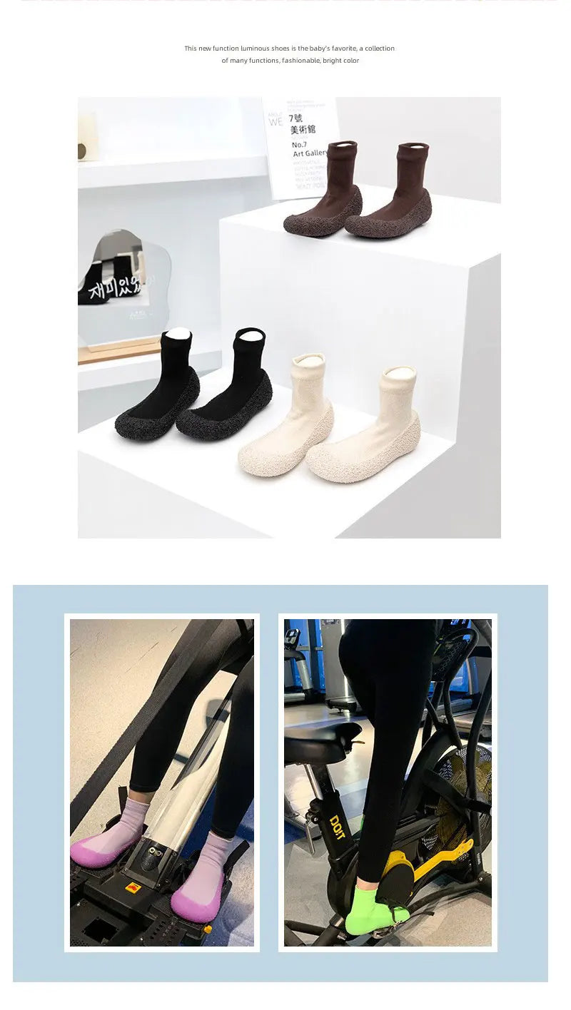 Woman Anti-slip Yoga Fitness Socks Shoes Children Kids Teen Girls Luminous Sport Socks Breathable Cotton Non-slip Jelly Shoes