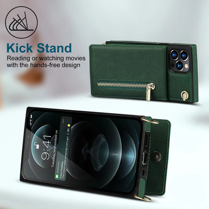 Zipper Wallet for IPhone 17 Air 16 16E 15 14 13 12 11 Pro Max Plus Case with Card Holder Lanyard Strap Crossbody Leather Cover