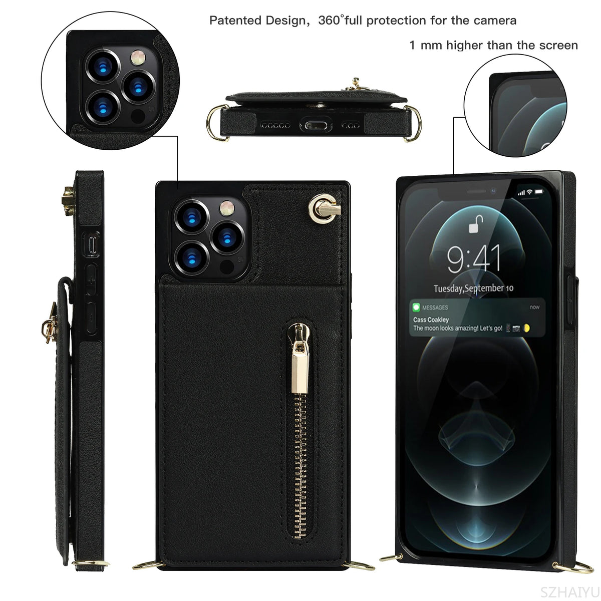 Zipper Wallet for IPhone 17 Air 16 16E 15 14 13 12 11 Pro Max Plus Case with Card Holder Lanyard Strap Crossbody Leather Cover