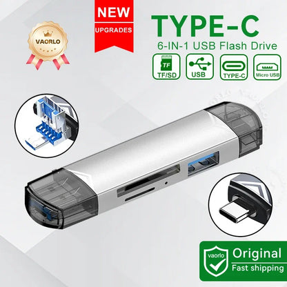 6-in-1 USB 3.0 & Type-C Card Reader OTG – Multi-function SD/TF/Micro SD Card Adapter with USB 3.0 Port, High Speed Data Transfer
