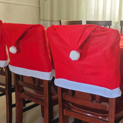 Santa Hat Chair Cover Red Non-woven Chair Back Cover Xmas Table Decoration Dining Chair Protector Christmas Party Supplies