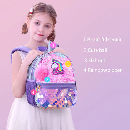Sunveno Children's Backpack for Girls Pre-School Bag for Kindergarten Elementary - Reversible Sequin,Unicorn ,Lightweight Gift
