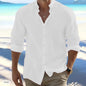 Men's Long-Sleeved Cotton Linen Summer Hot Sale Beach Style Shirts Solid Color Casual Versatile Stand-Up Collar Shirt Male Top