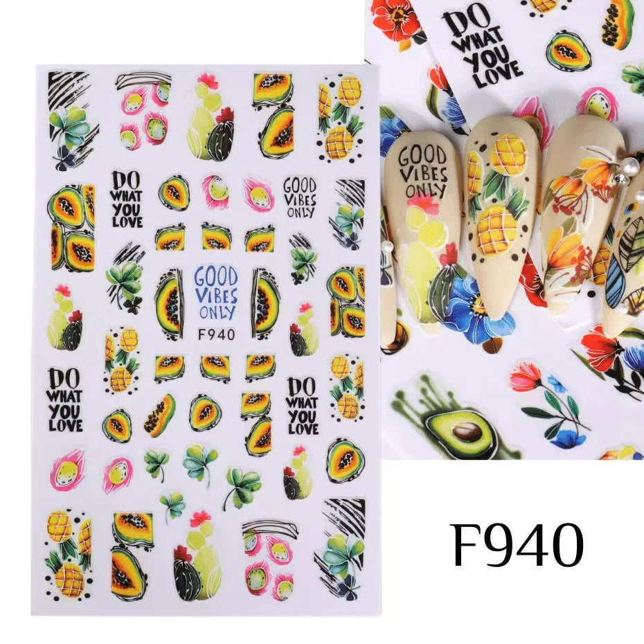 Black and White Love Flowers Line Art 3D Stickers Nail Decals Nail Art Accessories Butterfly Rose Nail Stickers Nail Sliders