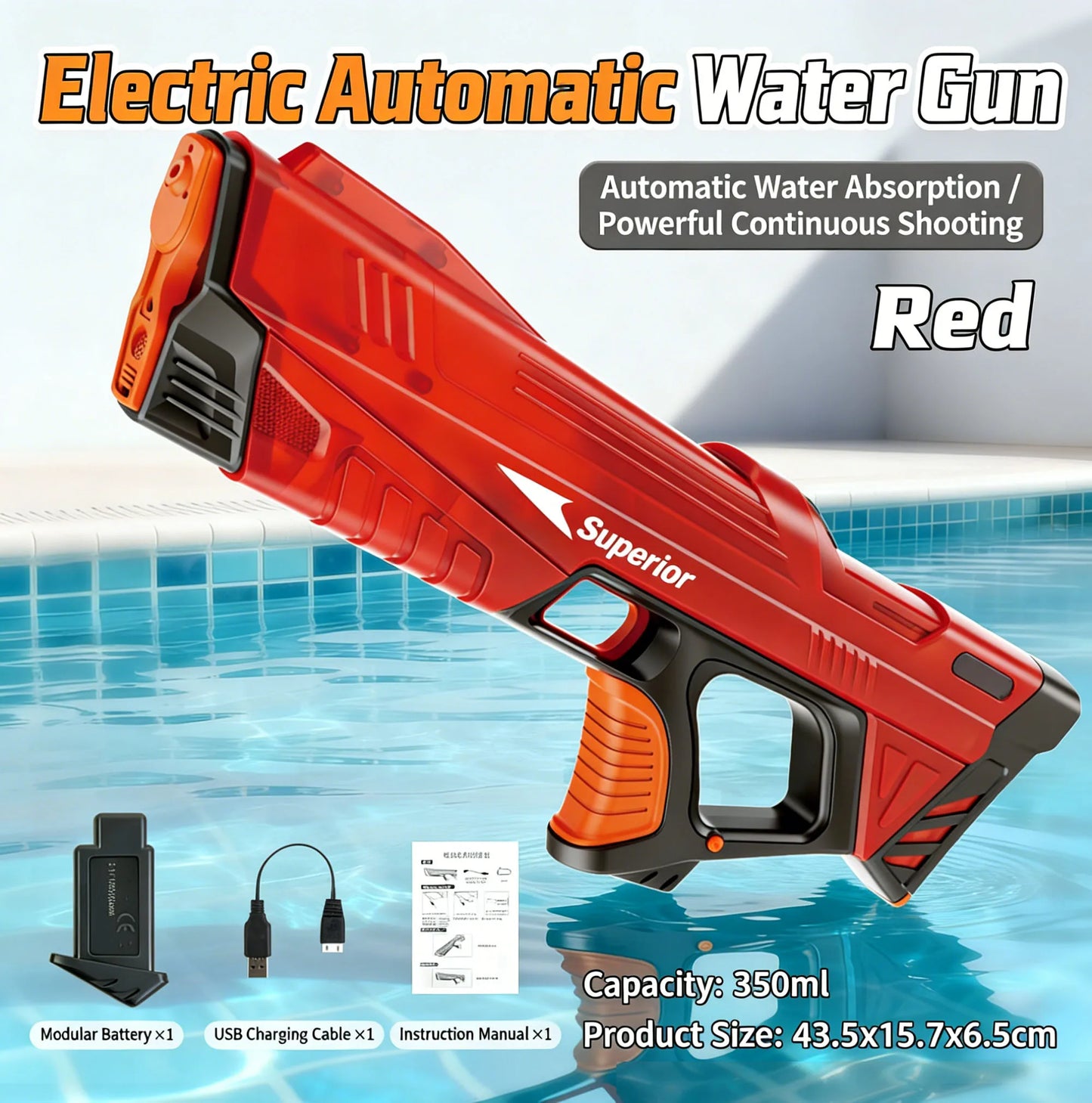 New Electric Water Guns Children Wholesale AutomaticWater Absorption Battery DisplayLarge Capacity Boys' Water PlayToyWater Gun