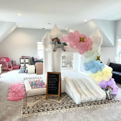 Inflatable Bounce House White Jumping Castle With Ball Pool Slide Children Birthday Party Decoration Gift Wedding Bouncy Castle