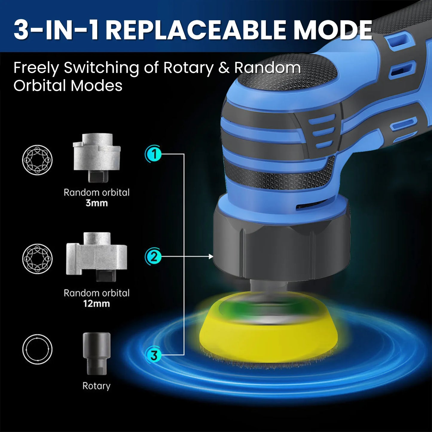 Cordless 12V Mini Car Polisher Wireless Auto Waxing Buffing Machine with 1/2/3 Inch Polishing Pads Kit for Car Detailing