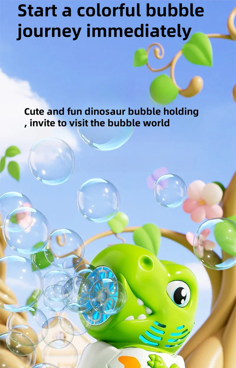 Cartoon Dinosaur Giraffe Bubble Blowing Machine for Children, Fully Automatic Handheld Bubble Stick, Luminous Bubble Toy