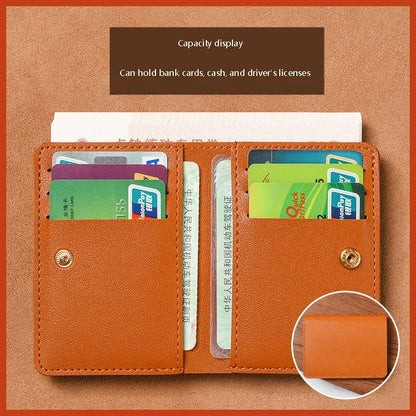 2025 Women's New Simplified Folding Button Small Wallet Soft Leather for Driver's License Male Student Card Bag