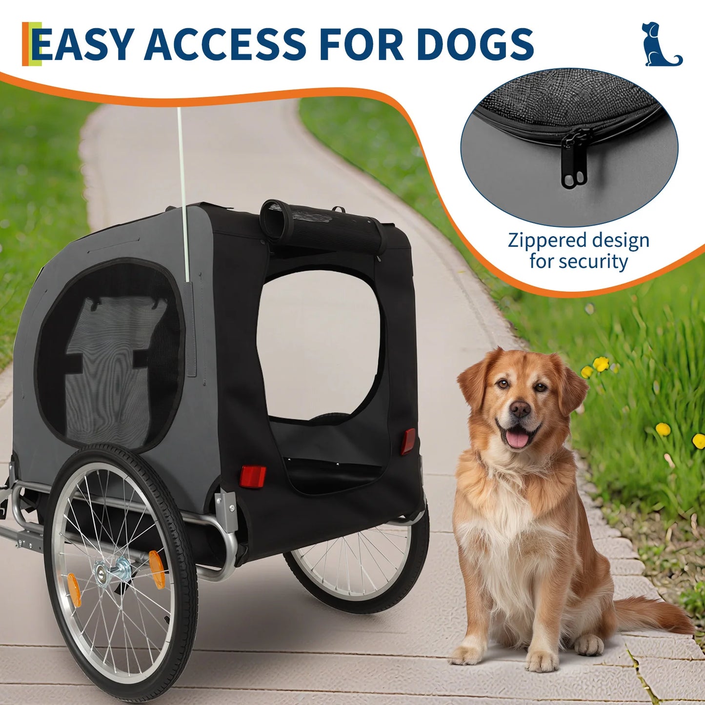 Heavy Duty 2-in-1 Dog Bike Trailer & Jogging Stroller for Medium/Large Dogs - 88 Lb/40 kg, Ventilated Waterproof Cabin, Collapsible Steel Frame, Quick-Release Wheels, All-purpose Hitch (20-29' Bikes)