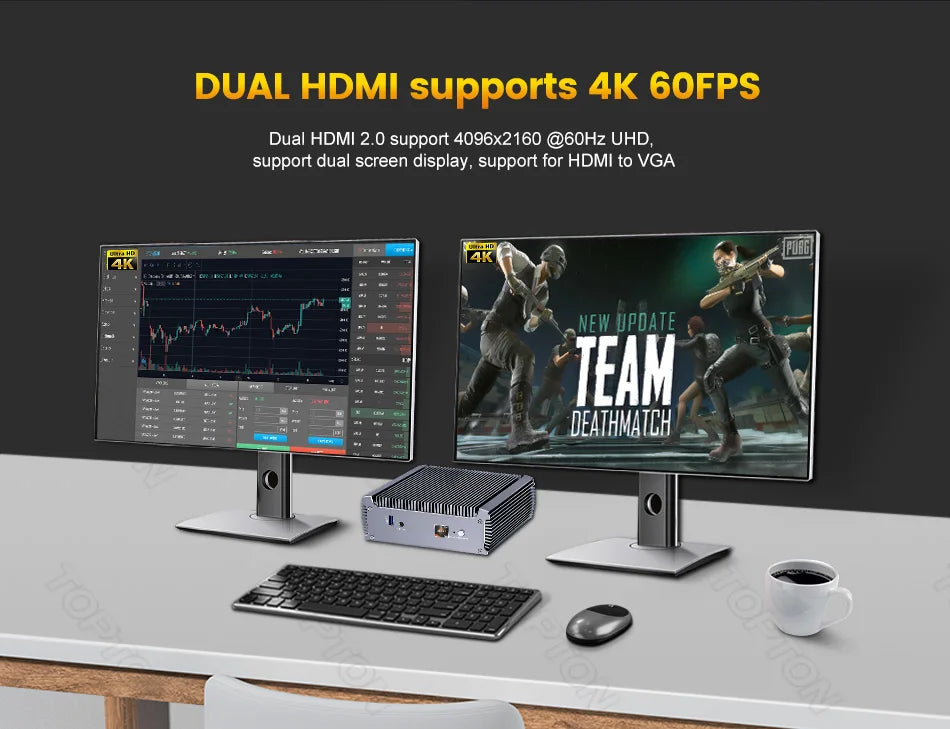 Topton Fanless Gaming Mini PC AMD Ryzen 7 7730U R9 4950U 5625U 4500U Office PC Dual LAN 2*HDMI NVMe DDR4 Firewall Computer WiFi6