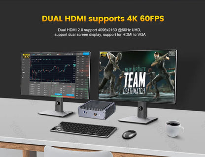 Topton Fanless Gaming Mini PC AMD Ryzen 7 7730U R9 4950U 5625U 4500U Office PC Dual LAN 2*HDMI NVMe DDR4 Firewall Computer WiFi6