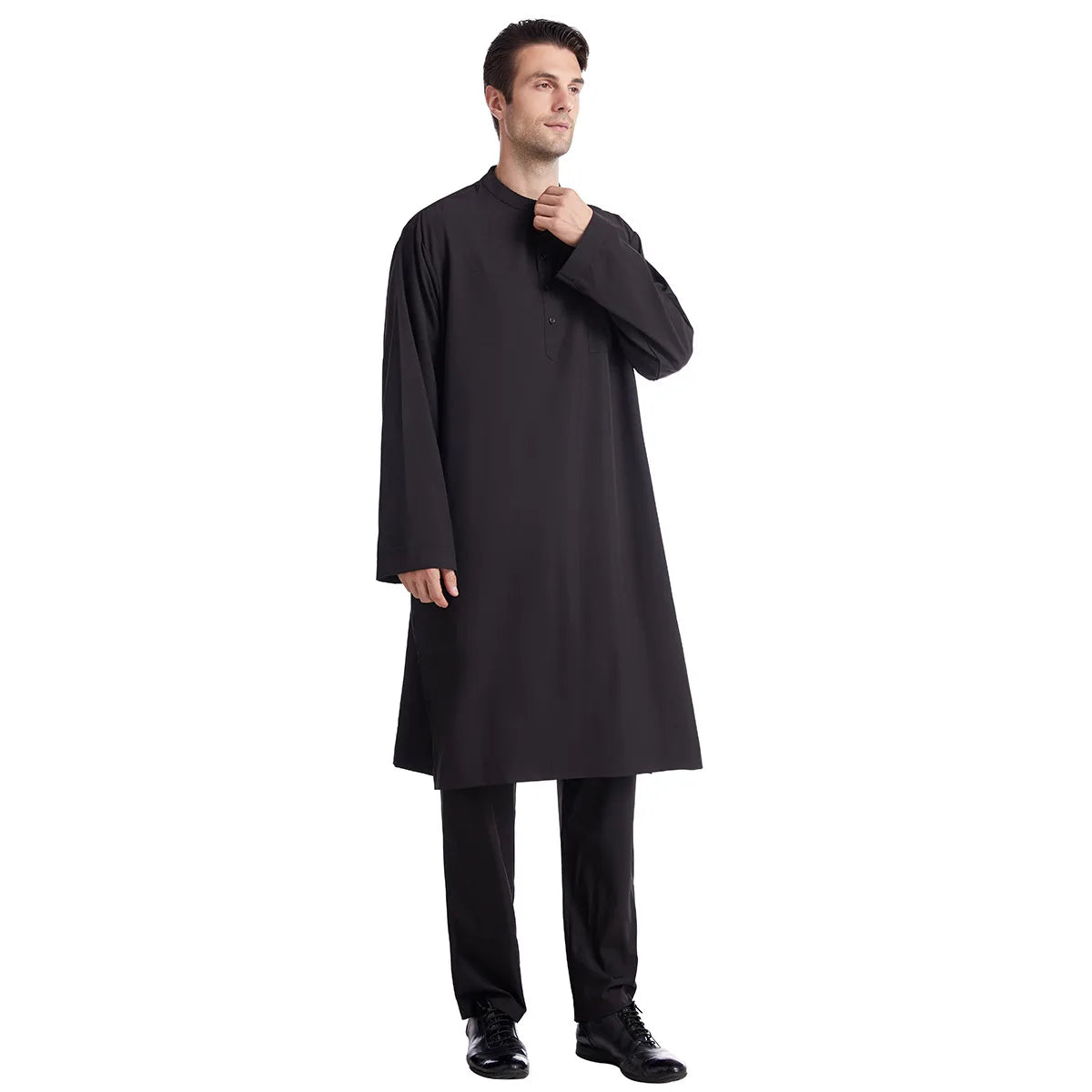 Muslim Men Jubba Thobe 2 Pice Set Top with Pant Mens Abaya Long Islamic Eid 2025 Ramadan Long Robe Saudi Wear Caftan Dubai Arab