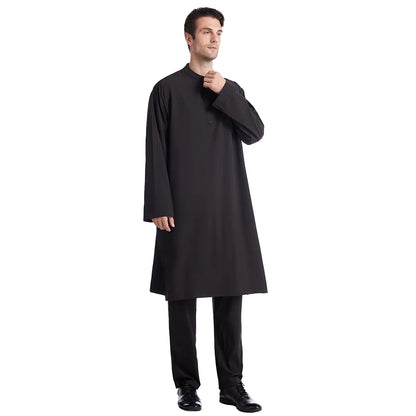 Muslim Men Jubba Thobe 2 Pice Set Top with Pant Mens Abaya Long Islamic Eid 2025 Ramadan Long Robe Saudi Wear Caftan Dubai Arab