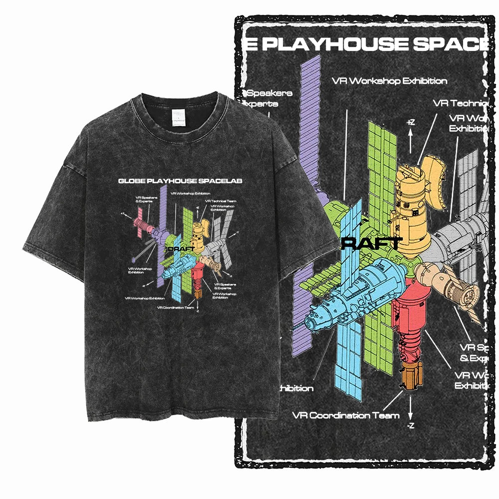 SA ASTRONAUT SPACE THEMES Printed Cotton Acid Washed Graphic Unisex T Shirt Cool Streetwear Men Tshirts Big Size Tee for men