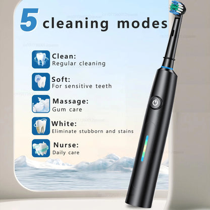 Electric Toothbrush Rechargeable Deep Clean Whitening Teeth for Adult Toothbrush Rotation Toothbrush with 4/8 Replacement Heads