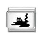 Laser Engraving Cute Cartoon Black Playing Cats Italian Charm Links Fit 9mm Stainless Steel Bracelet Men Women DIY Making Gifts