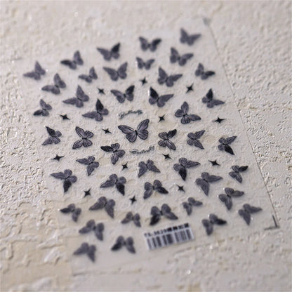 1pcs 5D Japanese Black Butterfly Nail Art Stickers Glitter Shiny Kawaii Self Adhesive Manicure Decorations Tool Decals Accessory