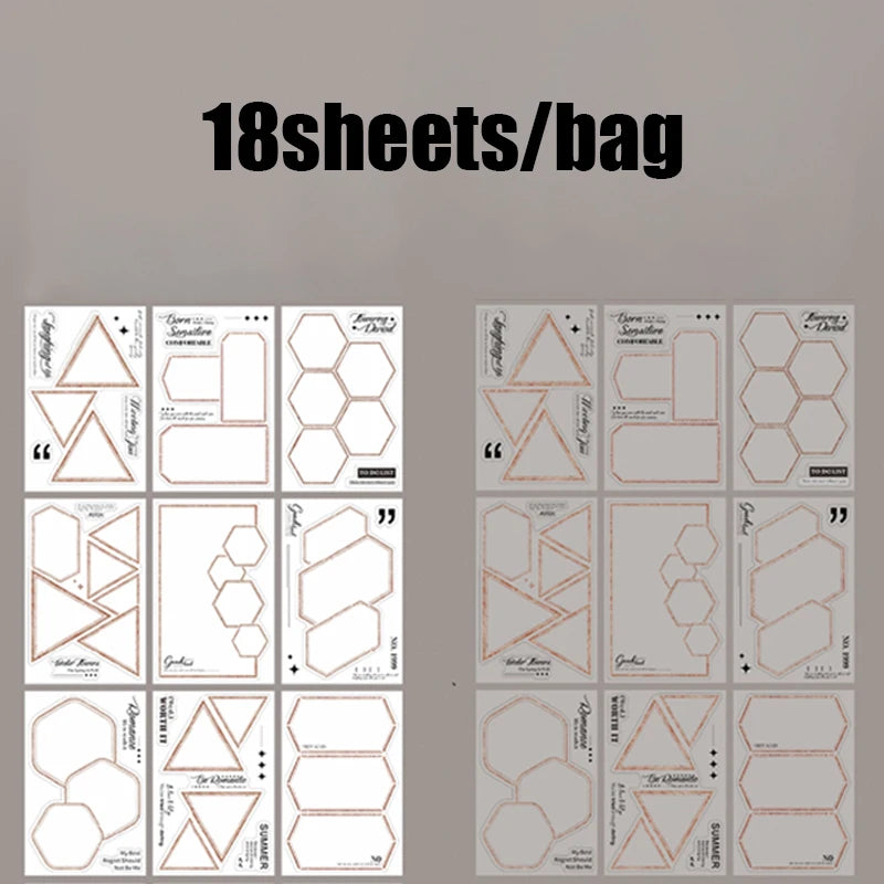 Mr. Paper 18pcs/bag Basic Border Theme Dual-Material Die-Cut Stickers Handbook Materials DIY Scrapbook Journal Frame Photo Album