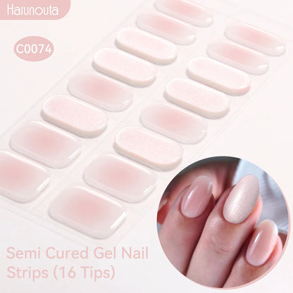 Gradient Auroras Semi Cured Gel Nail Strips Sparkly Shinning DIY Gel Polish Stickers for Nails Works with UV/LED Nail Lamps