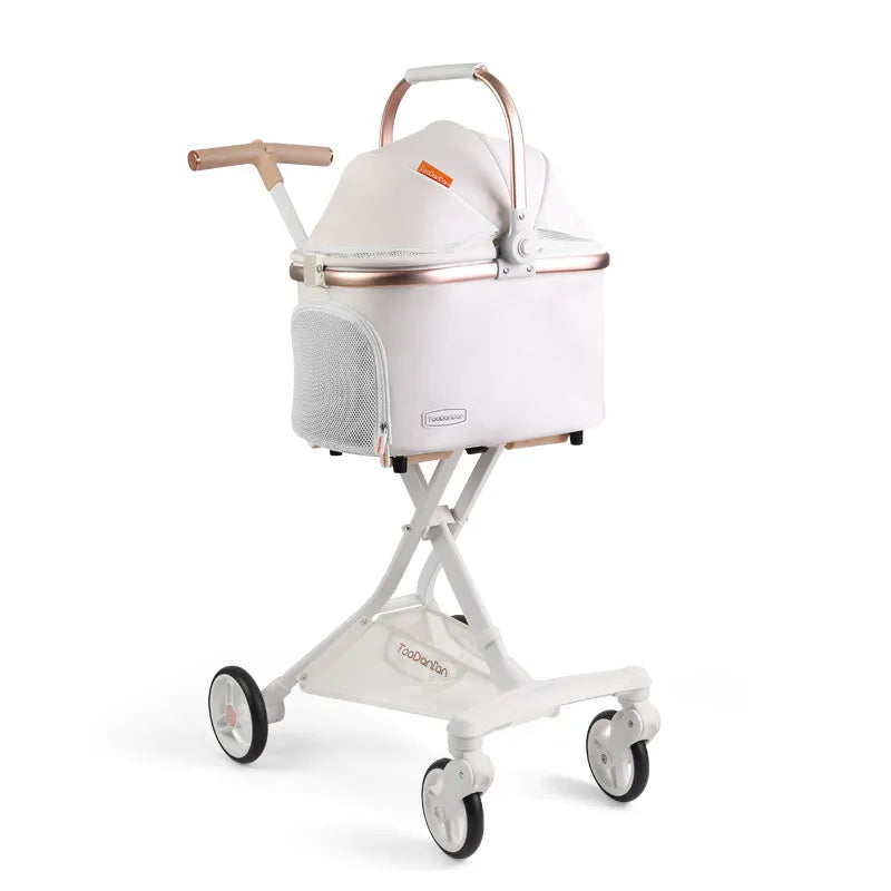 Foldable Detachable Pet Stroller Lightweight Travel Cart with Carry Basket for Dogs Cats Rabbits Outdoor Use