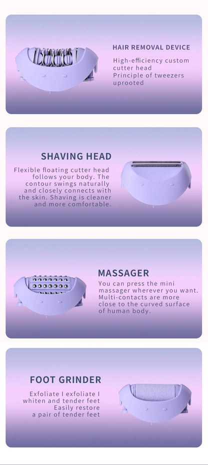Kemei 4in1 Women Epilator Electric Shaver Facial Body Hair Removal Lady Leg Bikini Trimmer Hair Remover Underarms Rechargeable