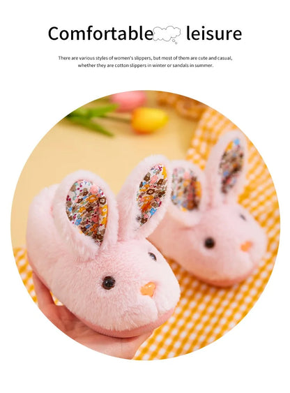 Kid Shoes Girl Fur Slippers Anti Slip Warm Slippers Fashionable Color Matching Cotton Slipper Autumn Winter Thick Bottom Slipper