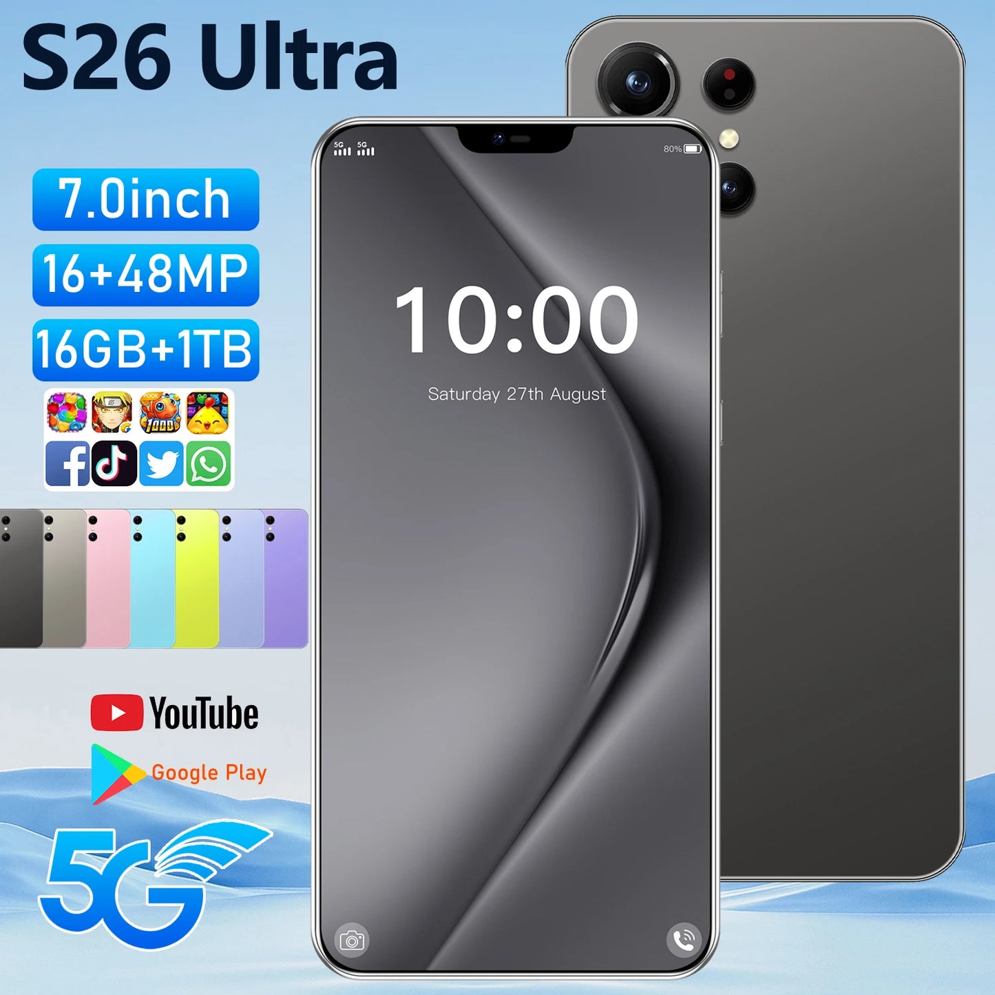 2026 Original Smartphone For S26 Ultra 5G 7.3HD AI 8-Core Dual Sim Card 16G+1TB Cell Phone Android Mobile Phones Unlocked