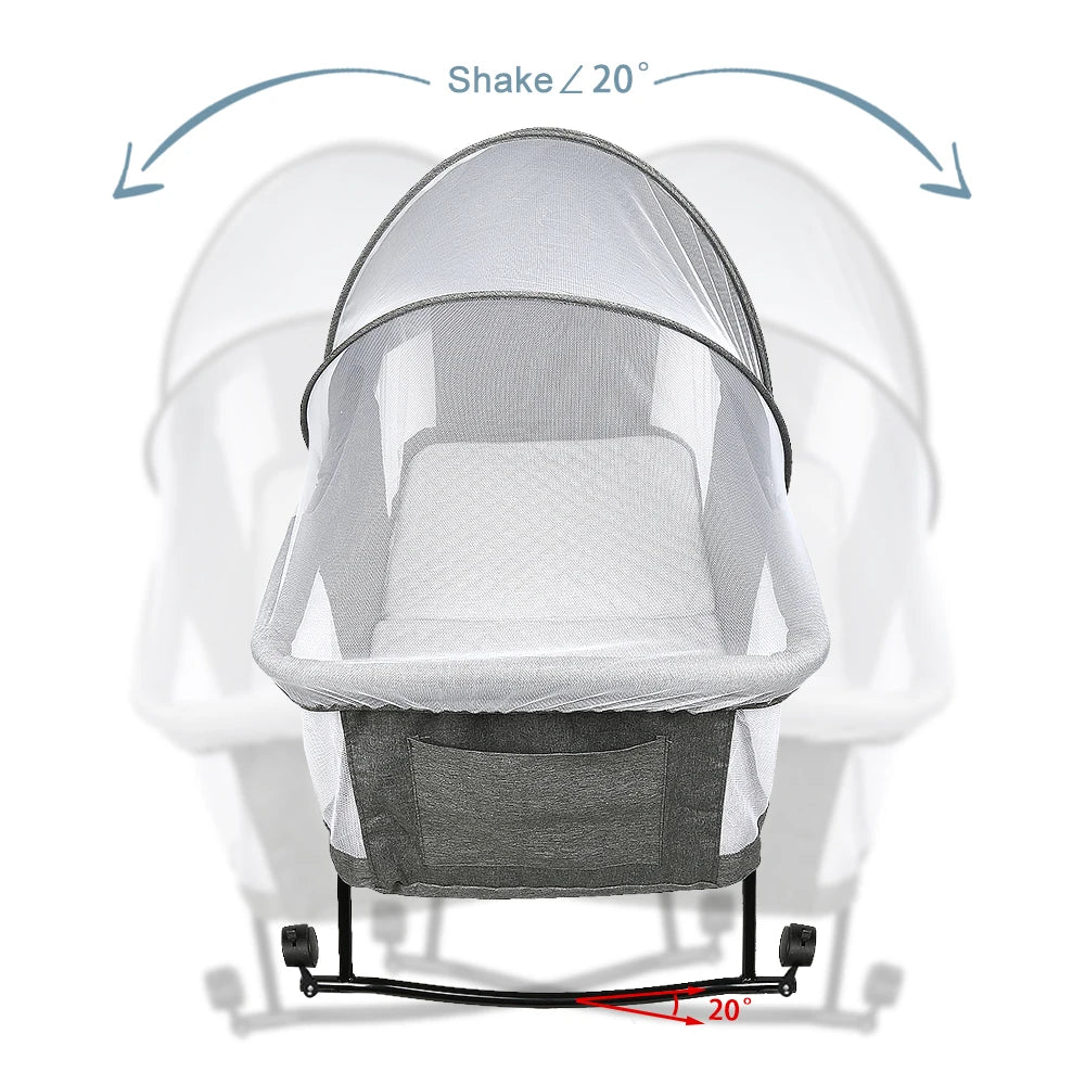 Portable baby bed foldable travel cradle with net and 0-2 year old universal wheel 60KG gray 106*92*55cm